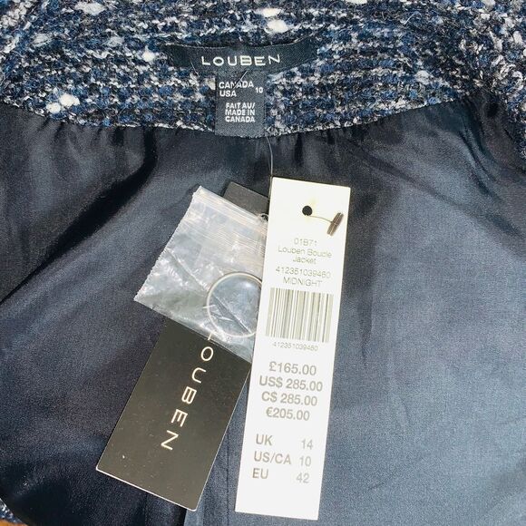 Louben Boucle Jacket Women's 10 NWT Tweed Blue Gray MSRP $285.00 Midnight - Picture 6 of 11